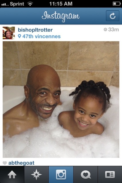 Bishop Larry Trotter, in a bubblebath with his granddaughter